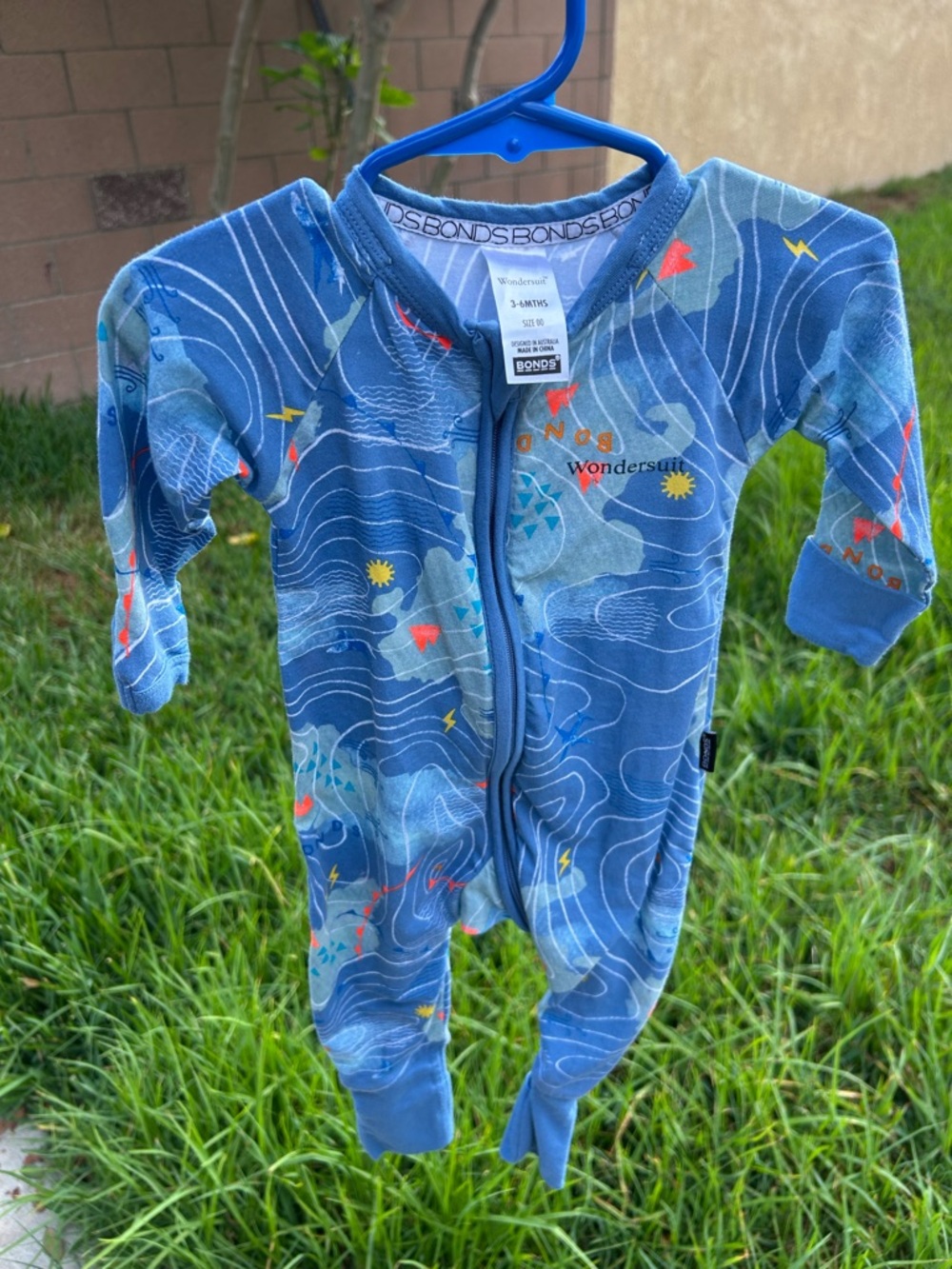 Bonds Blue Map-Print Wondersuit Baby One-Piece
